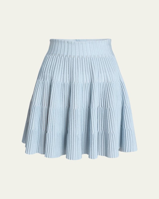 Pleated Knit Flare Mini Skirt